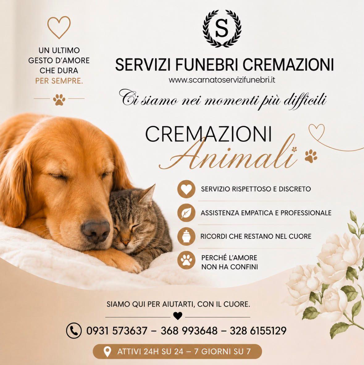 La locandina del servizio di cremazione animali di Scarnato Servizi Funebri